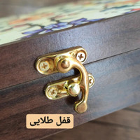 جعبه دمنوش پذیرایی تنقلات طرح کاشی سنتی قفل طلایی چاپ مستقیم روی چوب