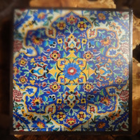 جعبه دمنوش و تنقلات طرح کاشی سنتی قفل طلایی چاپ مستقیم روی چوب