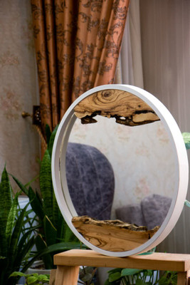 آینه روستیک فریم دار فریم چوبی و صفحه چوب زیتون جنگلی قطر۵۰سانت قابل آویز